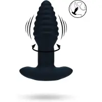 Levelz Vibrating and Rotating Ribbed Silicone Anal Plug - Black