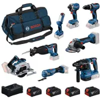 Bosch Kit:gbh+gws+gdr+gsb+gks+gsa+gop+gli+4x5 Elektrisk Værktøjssæt
