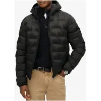 Superdry Superdrytil mænd. M5012045A Sort quiltet frakke med hætte (S), Casual, Genanvendt polister, Bæredygtig