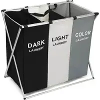 Mtp Products Foldbar Vasketøjskurv med 3 rum - 38x66x58cm - Sort/hvid/grå