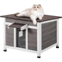 Vevor Udendørs kattehus vejrbestandigt, vildkattehus til flere katte, udendørs trækatte-kaninhus med vindue, åbent tag og PVC-dørklapper, 61 cm L x 53 cm B x 48 cm H