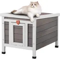 Vevor Udendørs Kattehus Vejrbestandigt, Vildkattely til Flere Katte, Udendørs Trækatte- og Kaninhus med PVC-Dørklapper og Åbent Tag, 54,5 cm L x 43,5 cm B x 43,5 cm H