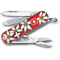 Victorinox Classic SD, Slip joint knife, Kniv med flere værktøjer, Clip point, Cellidor, Syntetisk ABS, Rød, Hvid