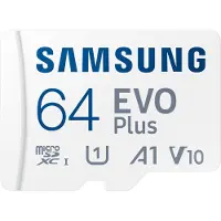 Samsung EVO Plus MB-MC64S - Flashhukommelseskort (microSDXC til SD adapter inkluderet) - 64 GB - A1 / Video Class V10 / UHS-I U1 / Class10 - microSDXC UHS-I - hvid