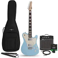 Gear4Music Knoxville Select elektrisk guitar Blå 10 W guitarforstærker og tilbehørspakke