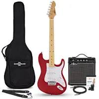 Gear4Music LA Select Electric Guitar Red 15W Guitar forstærker & tilbehørs pakke