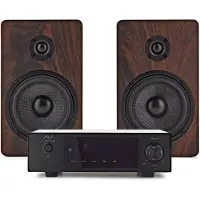 AVCOM Solid State Amplifier with Passive Speakers Walnut