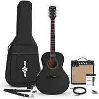 Gear4Music Parlour Electro Acoustic Guitar Black 15W Acoustic Amp & Accessory Pack