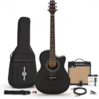 Gear4Music Roundback Elektroakustisk Guitar med 15W Forstærkerpakke Sort