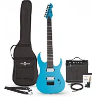 Gear4Music Harlem S 7-strenget elektrisk guitar + 15W forstærker Pakke Blue Sparkle