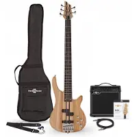 Gear4Music Chicago Neck Thru Basguitar med 5 Strenge + 15W Forstærkerpakke Naturlig