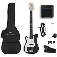 Gear4Music VISIONSTRING Left Handed Bass Guitar Pack Black