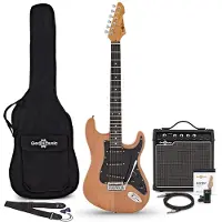 Gear4Music LA Select Electric Guitar Natur 15W Guitar forstærker & tilbehørs pakke