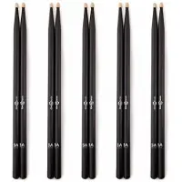 Gear4Music 5A Wood Tip Hickory Drumsticks Black 5 Pack