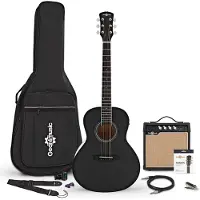 Gear4Music Parlour Left Handed Electro Acoustic Guitar Black 15W Acoustic Amp & Accessory Pack