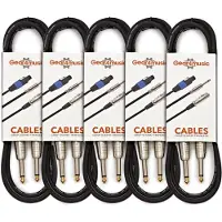 Gear4Music Pakke med 5 Jack Instrumentkabler 6m