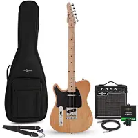 Gear4Music Knoxville elektrisk guitar Natur 10 W guitarforstærker og tilbehørspakke
