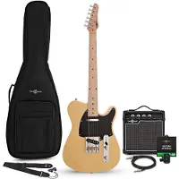 Gear4Music Knoxville elektrisk guitar Butterscotch 10W guitarforstærker og tilbehørspakke