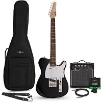 Gear4Music Knoxville elektrisk guitar Sort 10 W guitarforstærker og tilbehørspakke