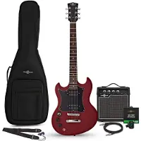 Gear4Music Brooklyn Venstrehåndet Elektrisk Guitar + 15W Forstærkerpakke Rød