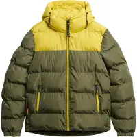 Superdry Superdrytil mænd. M5012281A Quiltet jakke Colorblock grøn (XL), Casual, Genanvendt polister, Bæredygtig