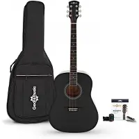 Gear4Music Dreadnought Akustisk Guitar fra + Tilbehørspakke Sort