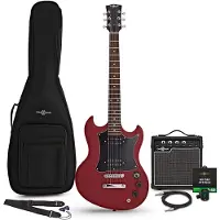 Gear4Music Brooklyn Elektrisk Guitar + 15W Forstærkerpakke Rød