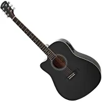 Gear4Music Dreadnought Cutaway Left Handed Electro Acoustic Guitar Black