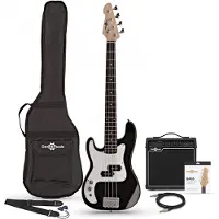 Gear4Music 3/4 LA Venstrehånds Basguitar + 15 W Forstærkerpakke Sort