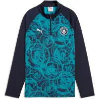 Puma Manchester City Warmup Quarter-Zip Top Youth, Football, Deep Navy/Tropical Blue, 9-10Y
