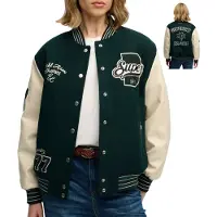 Superdry Superdrytil kvinder. W5012061A Patched Varsity Bomber Jacket grøn (L), Casual, Bomuld