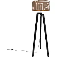 QAZQA Gulvlampe sort trefod med brun og beige stribet skærm 50 cm - Puros