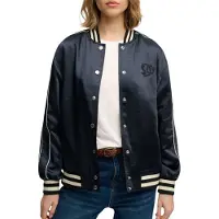 Superdry Superdrytil kvinder. W5012059A Varsity satinjakke navy (XL), Casual, Polyester, Blå