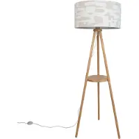 QAZQA Gulvlampe med træstativ og hvid og beige stribet skærm 50 cm - Lou