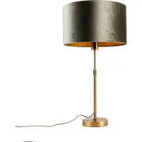 QAZQA Bordlampe bronze med grøn velourskærm 35 cm - Parte