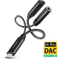 Axagon Hi-Res DAC lydadapter - USB-C til USB-C PD / 3.5 mm lydjack (hun) - 10 cm