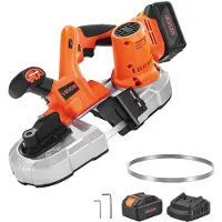 Vevor 20V Bærbart Båndsavsæt, 65 x 65 mm Skæredybde, AC 220V, 360W Båndsav med Børsteløs Motor, 4,0 Ah Batteri, Akku og Kompakt Båndsav, 0-192 m/min Variabel Hastighed, Til Savning af Metal, Træ