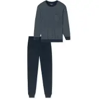 Schiesser Pyjamas lang mørkeblå / hvid