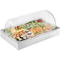 Vevor Bordplade til madservering, 1 x 1 pande i rustfrit stål til madservering, buffetkrydderidispenser med klart låg og 3 isbakker, til restaurant, hotel, køkkenfest
