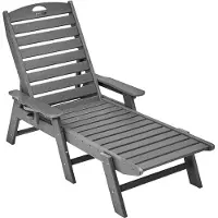Vevor Chaiselongstol, 181 kg vægtkapacitet, 6 positioner justerbar terrassestol, udendørs HDPE loungestol med ryglæn og kopholder, til pool, terrasse, baghave, grå