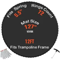 Vevor reservetrampolinmåtte, hoppemåtte passer til 12 fods ramme, universel hoppemåtte til 12 fods rund trampolin, forstærket UV-resistent måtte med fjederværktøj og holdbare V-ringe, passer til 5,5"
