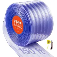 Vevor Klar PVC-gardin, 45,7 m længde x 30,5 cm bredde, ribbet plastikdørliste i bulk, gardinstrimler til walk-in-fryser og kølerum til døråbninger i supermarkeder, garager, lagerbygninger, dyrehuse