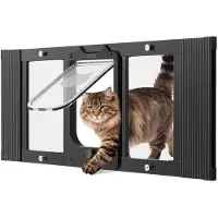 Vevor kattelem til vindue, justerbar til vinduesbredde 787-914 mm, 4 sikre låsetilstande, aluminiumsramme og højtransparent glas, magnetisk lukning, vejrbestandig hurtigmonteret kæledyrslem til katte,