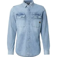 G-Star G-Startil mænd. D29312-D252-H090 Marine Denim Slim Slim skjorte blå (M), Casual, Bomuld, Lange ærmer