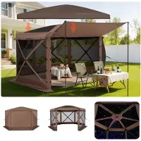 Vevor Pop-up Gazebo-skærmtelt, 3,6 x 3,6 m stort 6-sidet campingtelt med aftagelig top og bæretaske, hurtigmonteret og bidsikkert, skærmtelt til 8-10 personer, terrasse i baghaven, brun