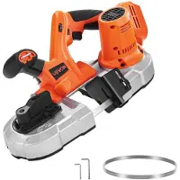 Vevor Bærbar Båndsav, 65 x 65 mm skæredybde, 360W Båndsav med Børsteløs Motor, Akku og Kompakt Båndsav, Integrerede Ophængskroge, 0-192 m/min Variabel Hastighed til Savning af Metal, Træ (Uden Bare Væ