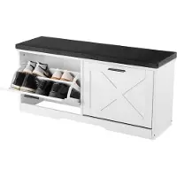 Vevor Skoopbevaringsbænk til entré, 1000 x 305 x 475 mm skoarrangør med vippeskuffer, 180 kg smal skobænk med hynder og vippelåger, til entré, stue, soveværelse, sort + hvid