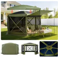 Vevor Pop-up Gazebo-skærmtelt, 3x3 m stort 6-sidet campingtelt med aftagelig top og bæretaske, hurtigmonteret og bidsikkert, skærmtelt til 6-8 personer, terrasse i baghaven, grøn