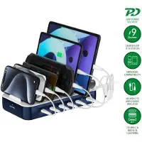 4smarts Charging station Team 100W 1x USB-A port 5x USB-C ports includes 6 cables navy