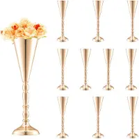 Vevor 10 stk. 43 cm/16,9” høj bryllupsblomstervase, metal bryllupstrompet midtpunkt, guld blomsterstativ displaystativ til borde bryllupsmiddagsfest, jubilæumsceremoni fødselsdag begivenhed dekoration